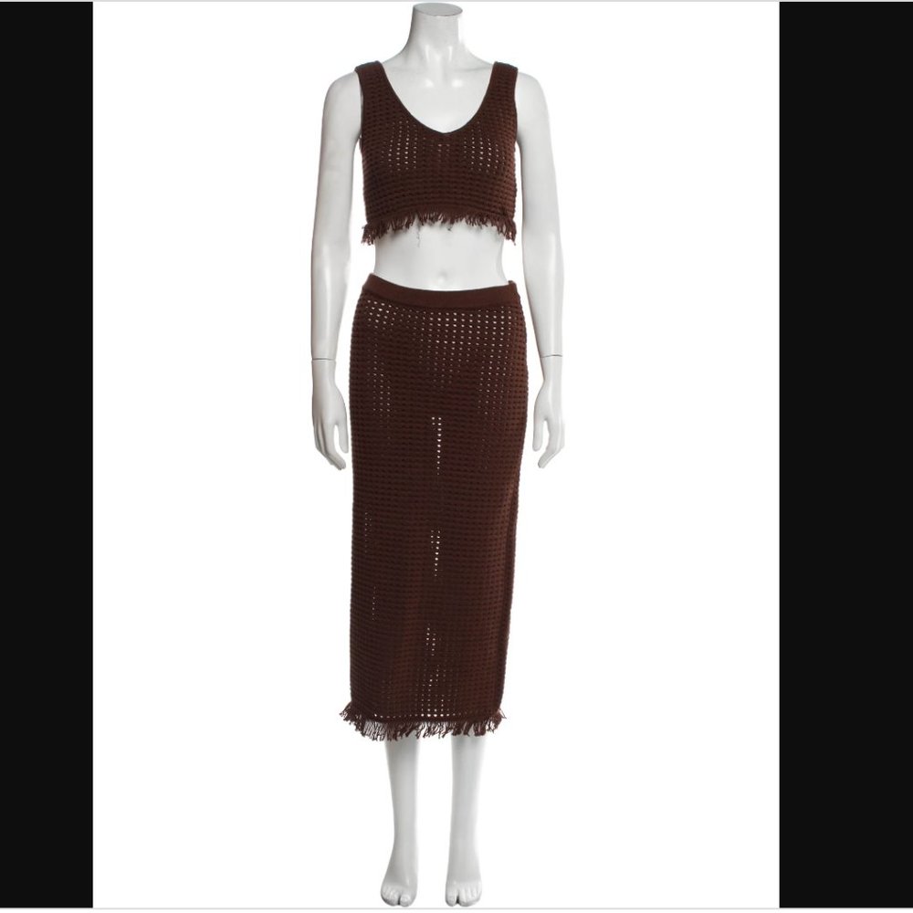 Reformation brown two piece coord crochet set / cover up set
